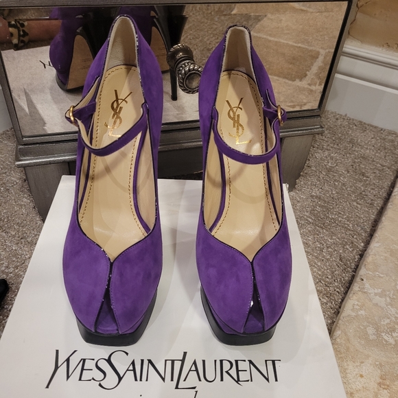 YVES SAINT LAUTENT (YSL) Tribute Pump, Kid Suede, Viola, Size 37 Women's - Picture 4 of 14